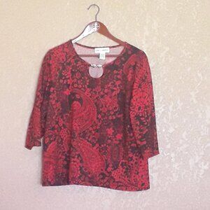 Cathy Daniels 3/4 sleeve red and black 1X top